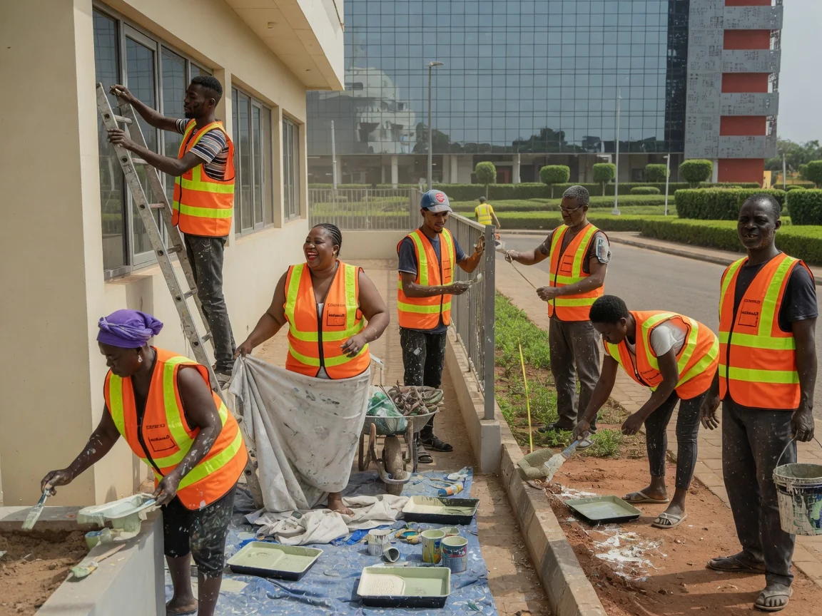 Corporate campus grounds maintenance in Ghana — corporate campus grounds frontage lawn bed maintenance airport city accra landscapegh, Accra Ghana