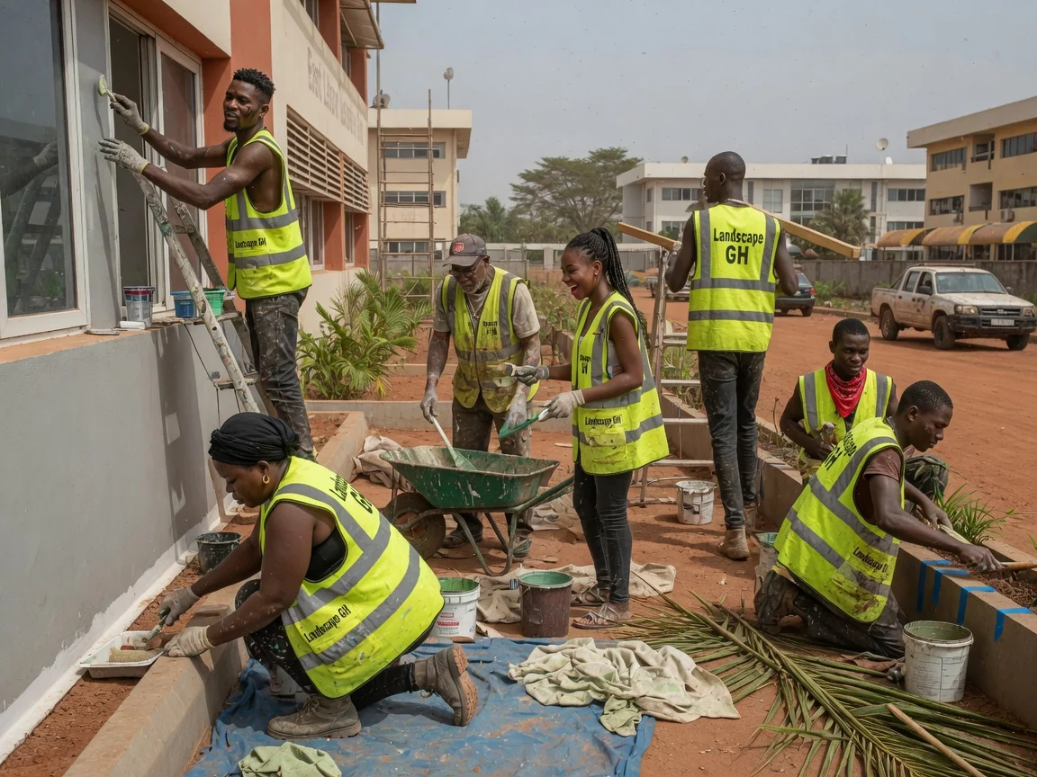 Corporate campus grounds maintenance in Ghana — corporate frontage landscape design build signage planting east legon accra landscapegh, Accra Ghana