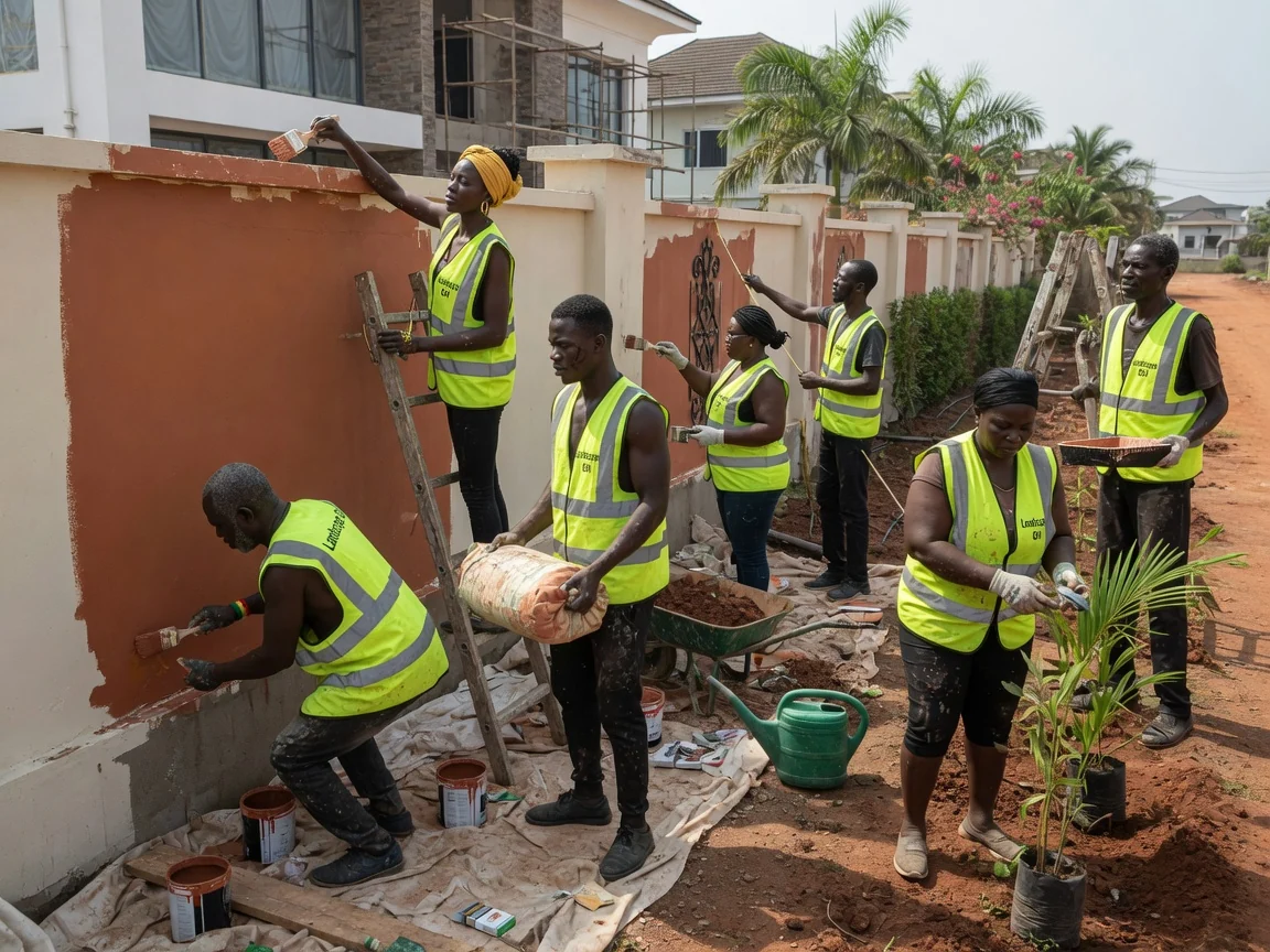 Luxury estate landscape design and build in Ghana — estate luxury landscape design build water feature hardscape east legon accra landscapegh, Accra Ghana