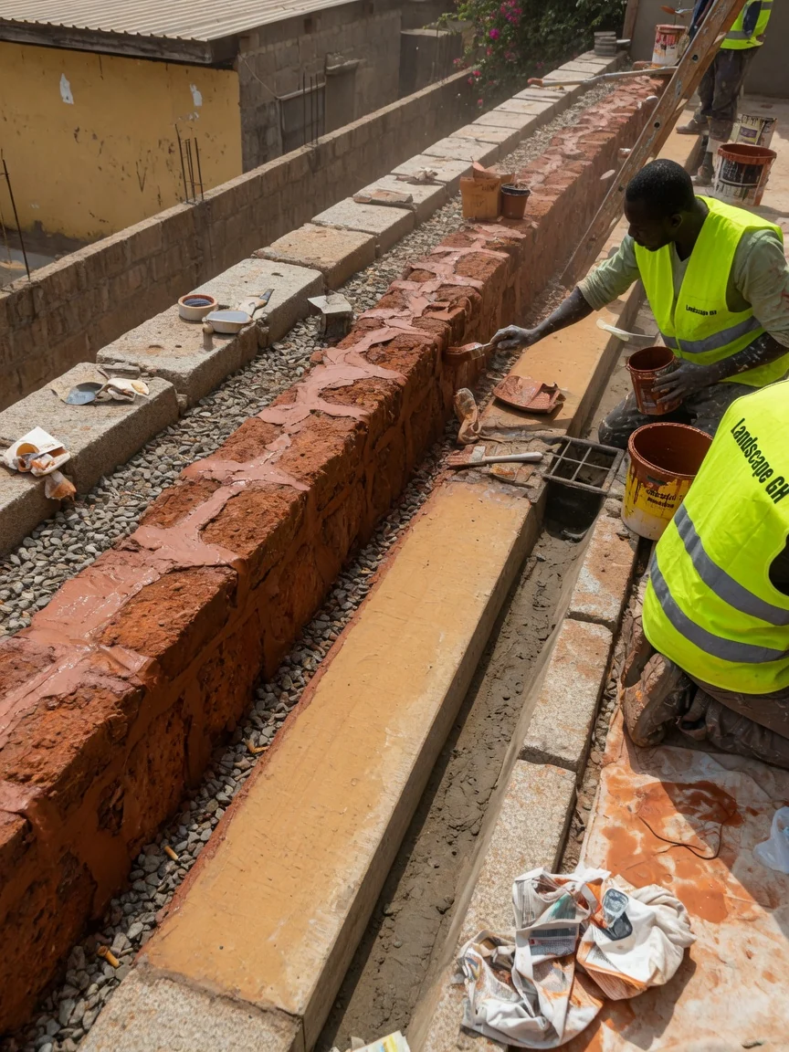 Hardscape and stonework — paths, patios, walls, and drainage in Ghana — hardscape paving patio natural stone detail east legon accra landscapegh, Accra Ghana