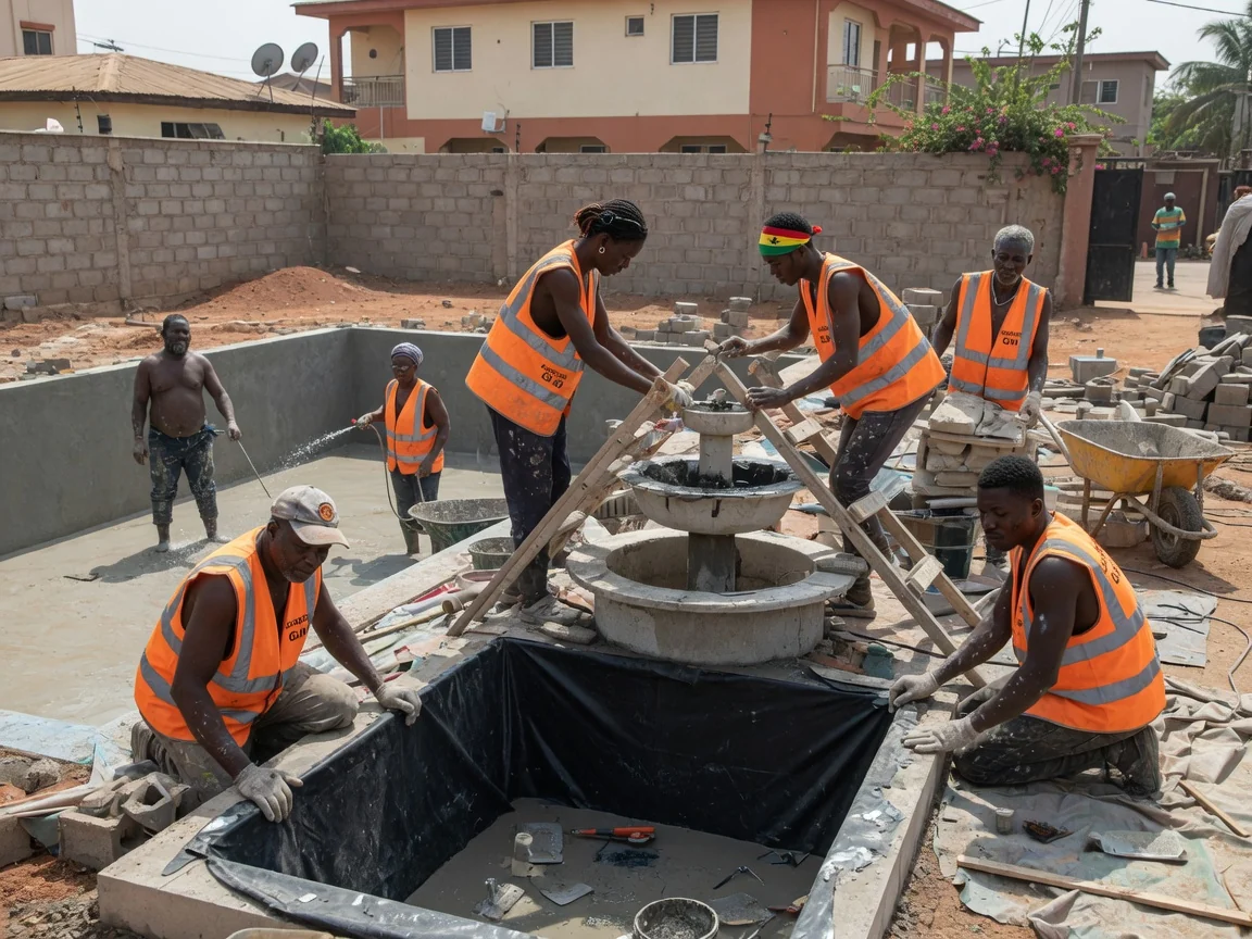 Water features, ponds, and fountains in Ghana — landscape gh water feature fountain pond build east legon accra landscapegh, Accra Ghana
