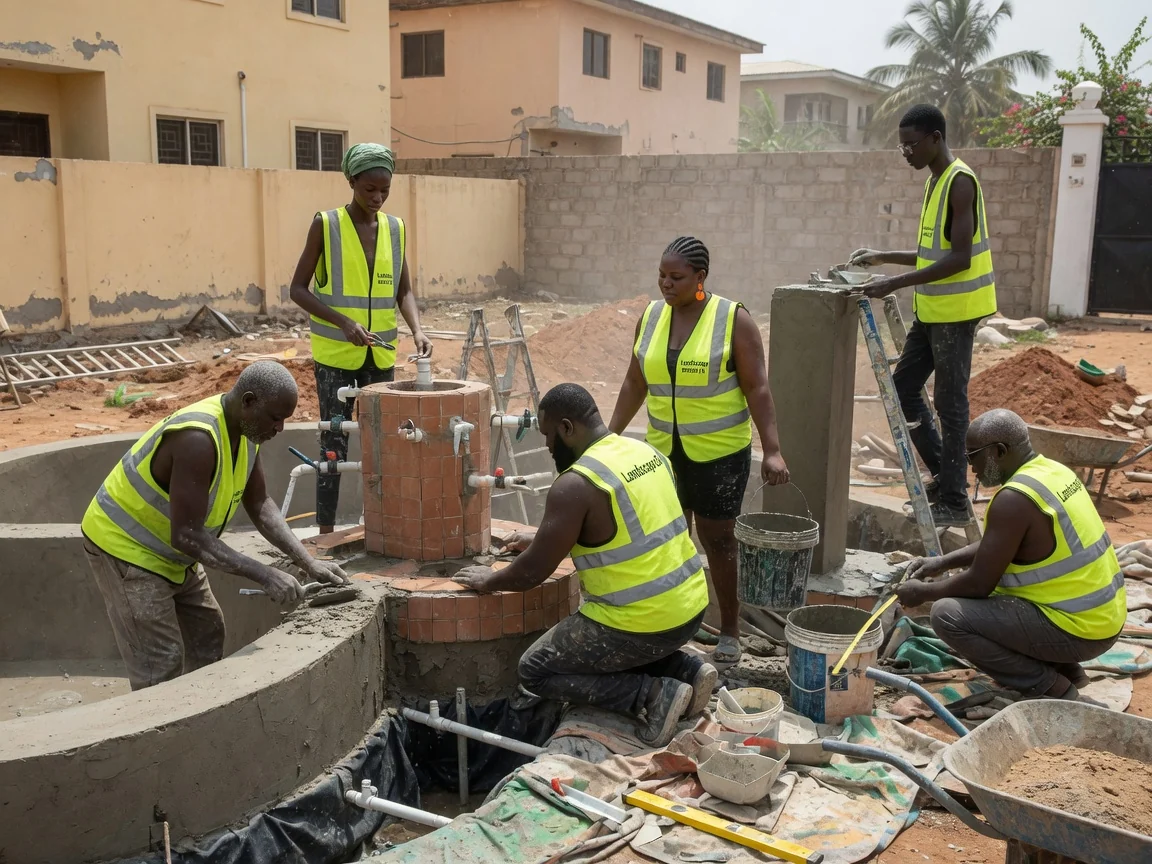 Water features, ponds, and fountains in Ghana — pool surround hardscape water wall trasacco accra landscapegh, Accra Ghana