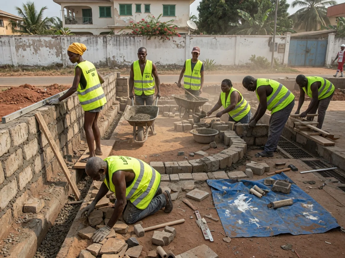 Hardscape and stonework — paths, patios, walls, and drainage in Ghana — retaining wall stonework steps terracing sloped site cantonments accra landscapegh, Accra Ghana