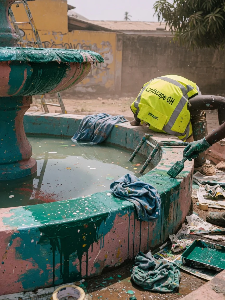 Water features, ponds, and fountains in Ghana — water feature pump plumbing circulation detail accra landscapegh, Accra Ghana
