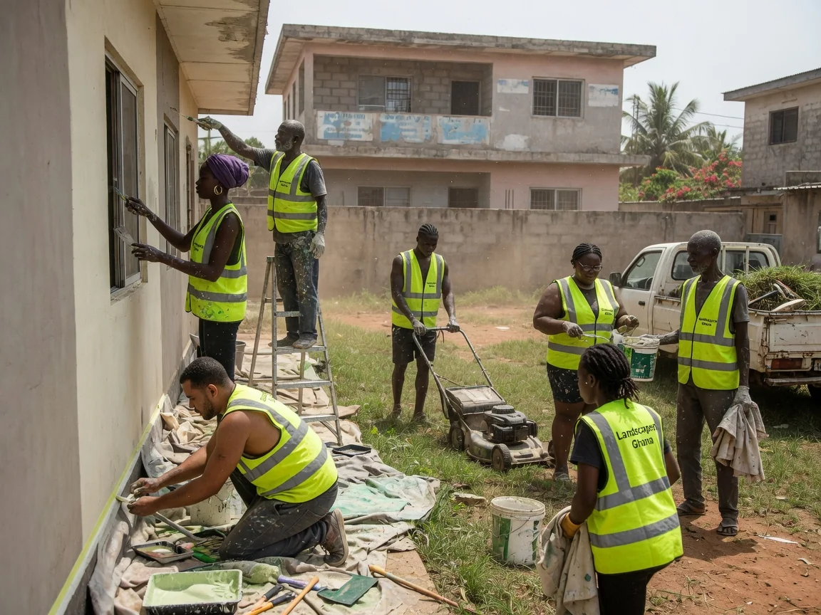 Commercial grounds maintenance in Accra — commercial grounds maintenance mowing edging office estate east legon accra landscapersghana, Accra Ghana