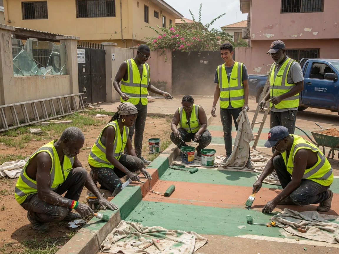 Commercial grounds maintenance in Accra — estate hedge bed upkeep contracted crew cantonments accra landscapersghana, Accra Ghana