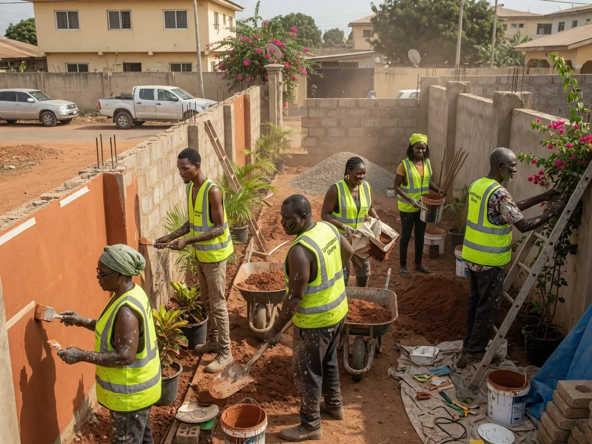 Landscape design and build in Accra — finished designed garden lawn water feature lighting cantonments accra landscapersghana, Accra Ghana