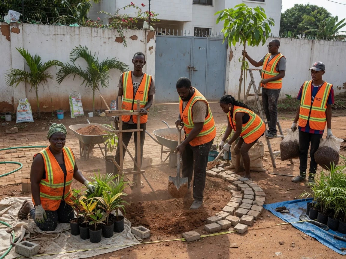 Garden design and installation in Accra — finished installed garden lawn beds lighting cantonments accra landscapersghana, Accra Ghana