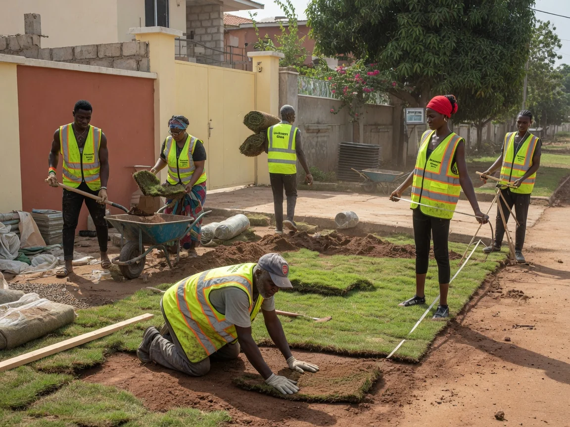 Turfing and new lawn installation in Accra — finished new carpet grass lawn garden cantonments accra landscapersghana, Accra Ghana