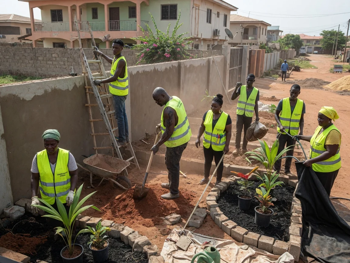 Garden design and installation in Accra — garden design installation layout planting turf east legon accra landscapersghana, Accra Ghana