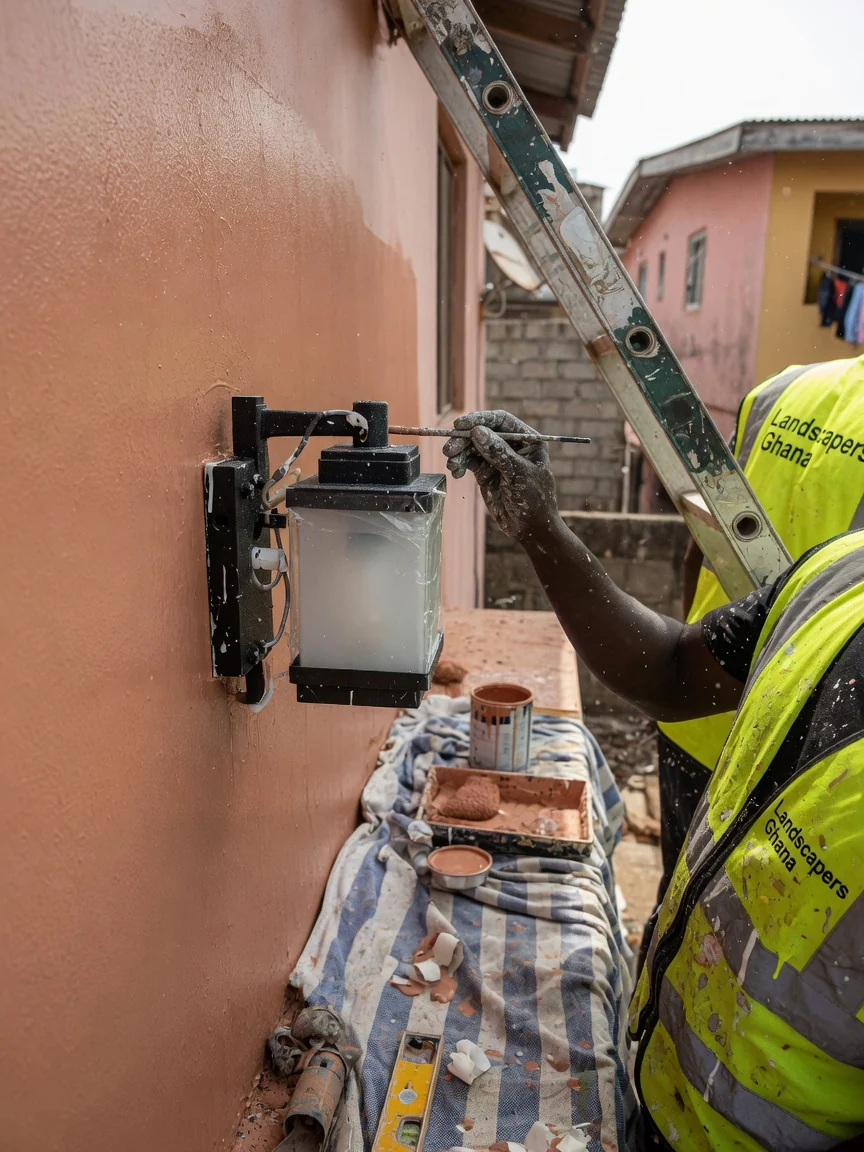 Outdoor lighting design and install in Accra — garden lighting fitting cabling transformer install detail cantonments accra landscapersghana, Accra Ghana