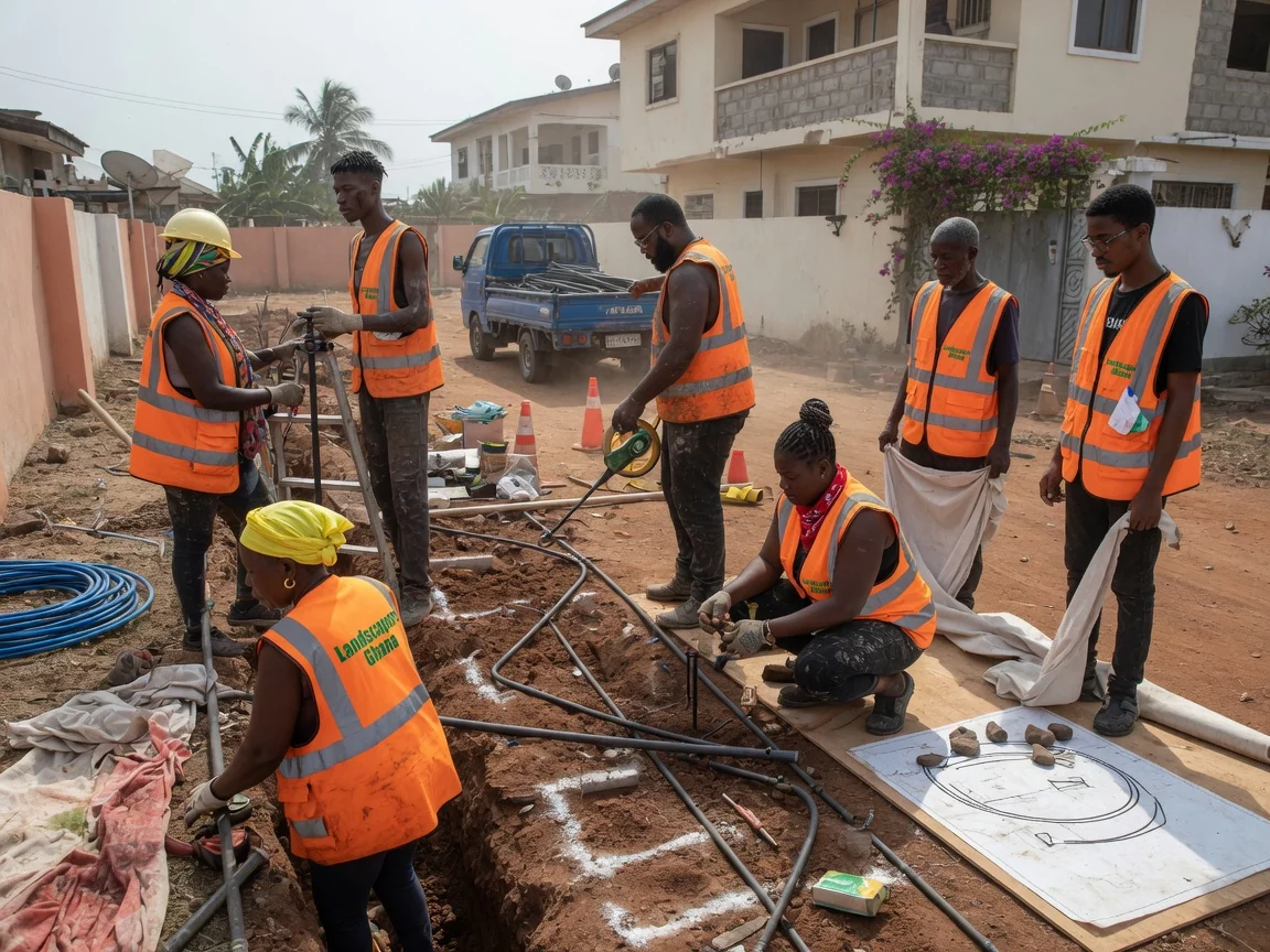 Irrigation system design and install in Accra — irrigation system design drip line sprinkler zone install east legon accra landscapersghana, Accra Ghana