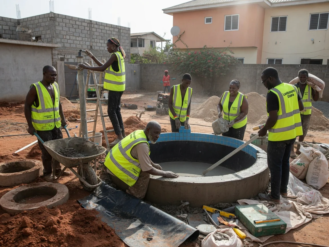 Water feature installation in Accra — landscapers ghana water feature pond fountain build east legon accra landscapersghana, Accra Ghana