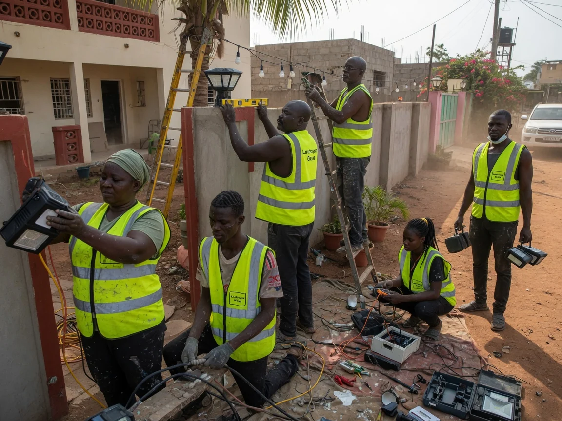 Outdoor lighting design and install in Accra — outdoor lighting design path tree uplighting scheme east legon accra landscapersghana, Accra Ghana