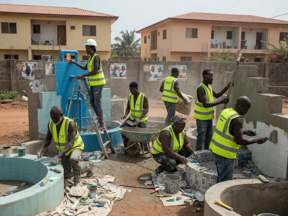 Water feature elements in Accra — pool surround paving planting trasacco accra landscapersghana, Accra Ghana