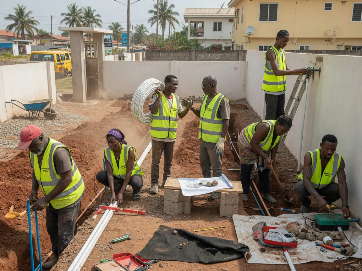 Irrigation system design and install in Accra — sprinkler head lawn coverage watering airport residential accra landscapersghana, Accra Ghana