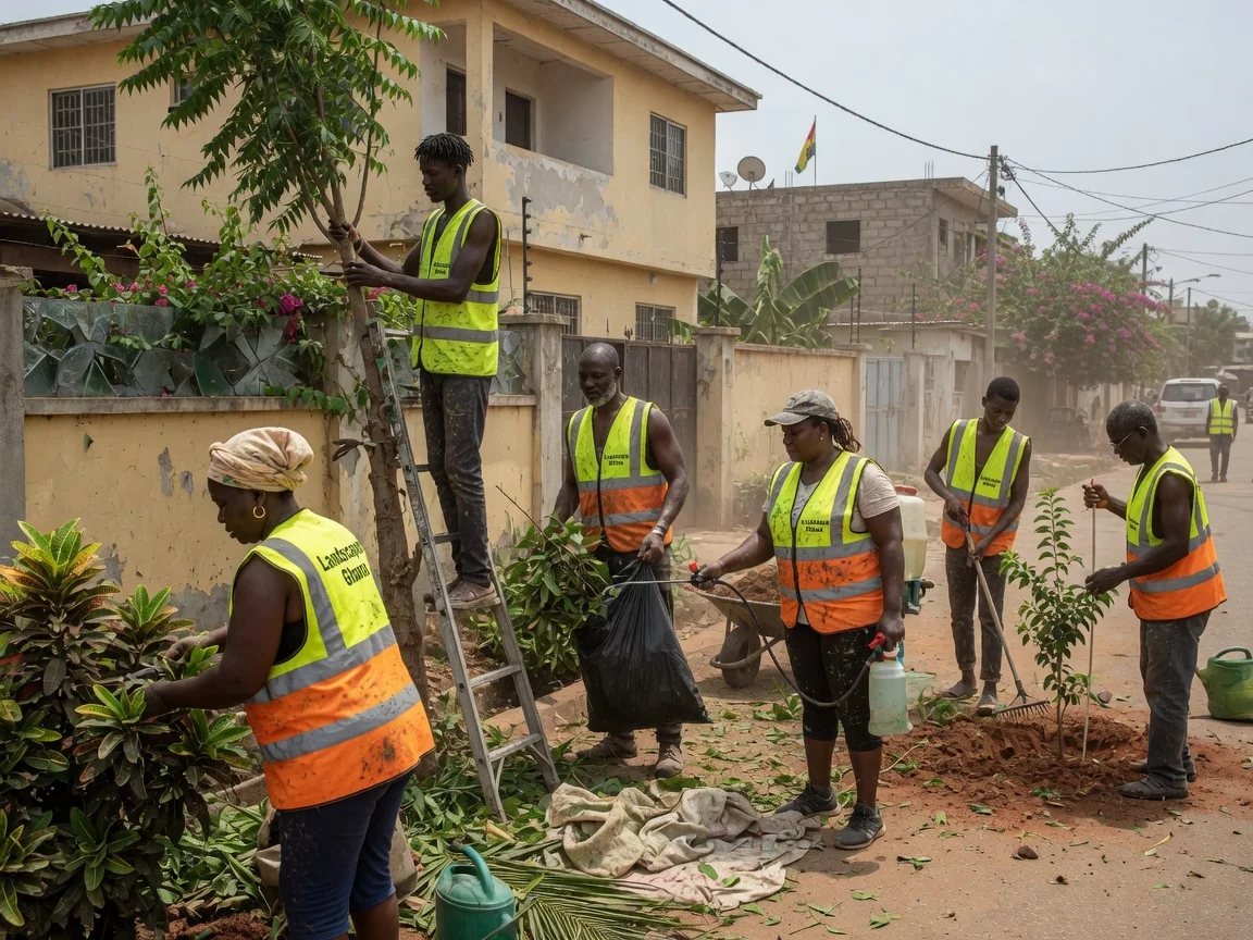 Tree and shrub care in Accra — tree pruning crown lifting mature tree east legon accra landscapersghana, Accra Ghana