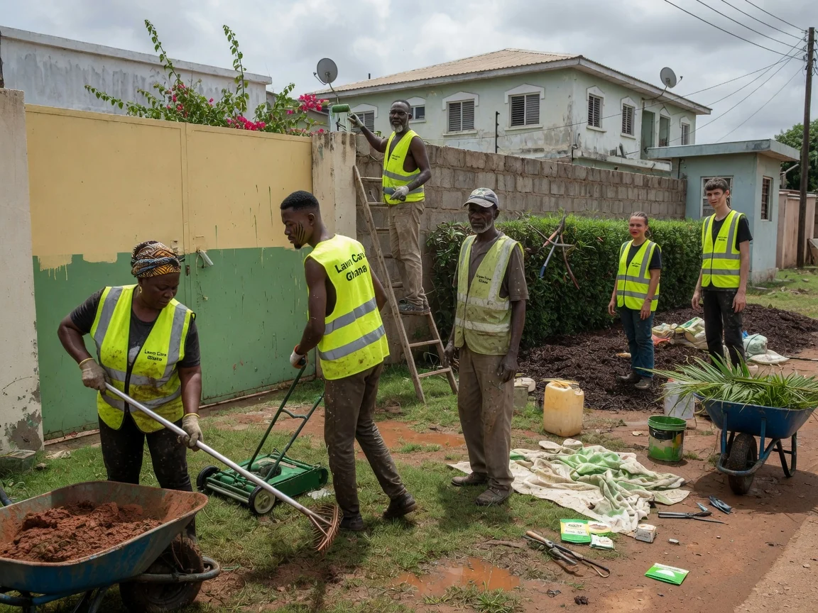 Seasonal lawn care across the rains and dry season in Accra — carpet grass lawn kept healthy through seasons cantonments accra lawncareghana, Accra Ghana