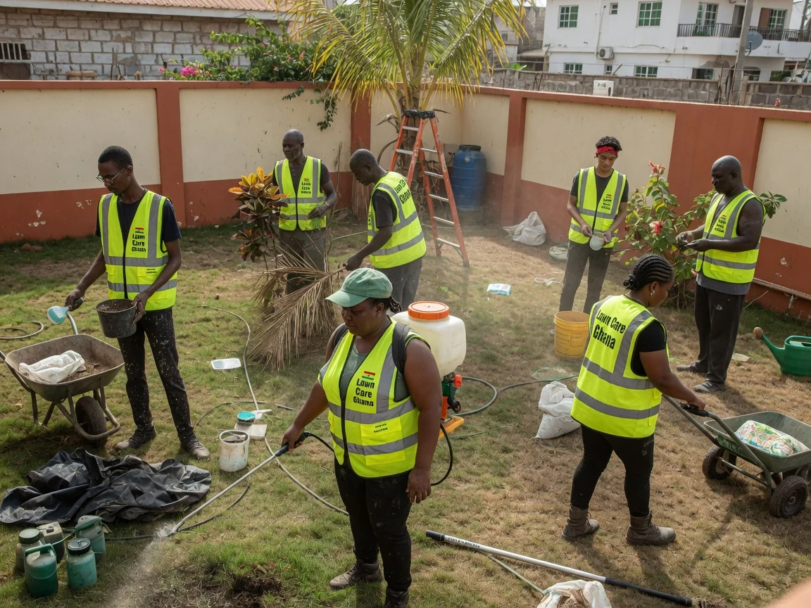 Plant health care and lawn feeding in Accra — carpet grass lawn recovery after pest disease treatment east legon accra lawncareghana, Accra Ghana