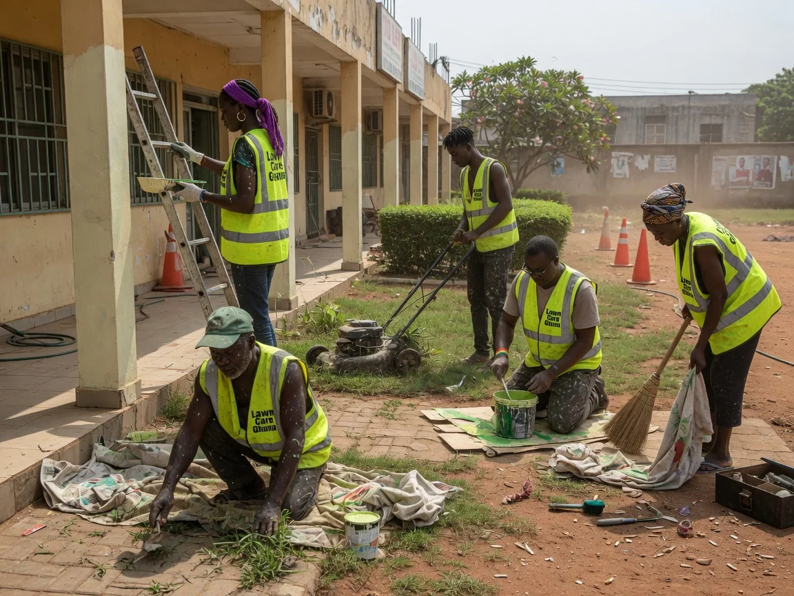 Commercial property grounds maintenance in Accra — commercial grounds frontage mowing edging office estate accra lawncareghana, Accra Ghana