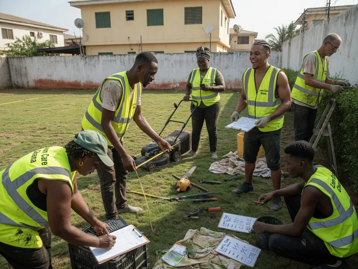 Lawn care pricing and a kept lawn in Accra — lawn care cost ghana measuring residential lawn for quote east legon accra lawncareghana, Accra Ghana