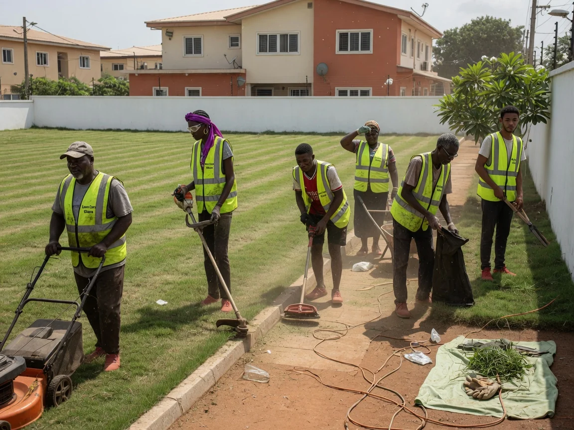 Lawn mowing and edging in Accra — lawn mowing clean edge along path airport residential accra lawncareghana, Accra Ghana