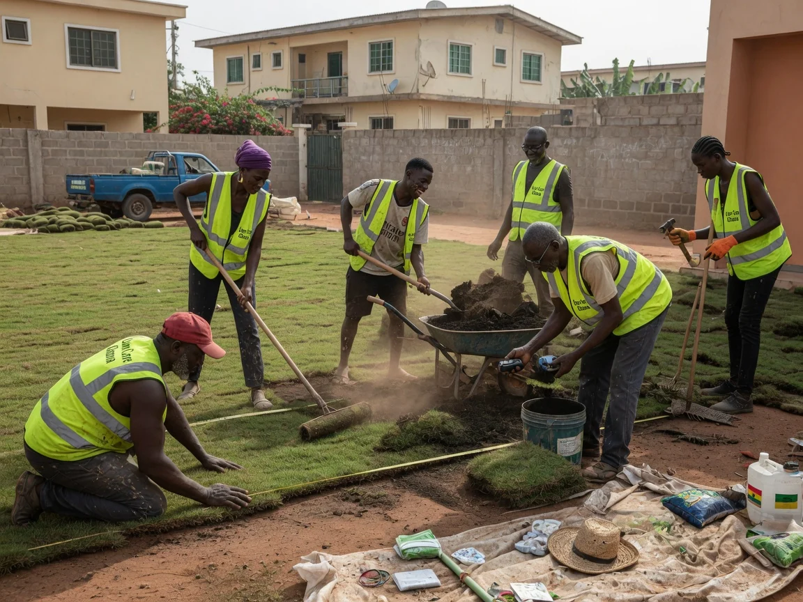 Specialty turf management and lawn establishment in Accra — lawn renovation worn patchy turf repaired cantonments accra lawncareghana, Accra Ghana