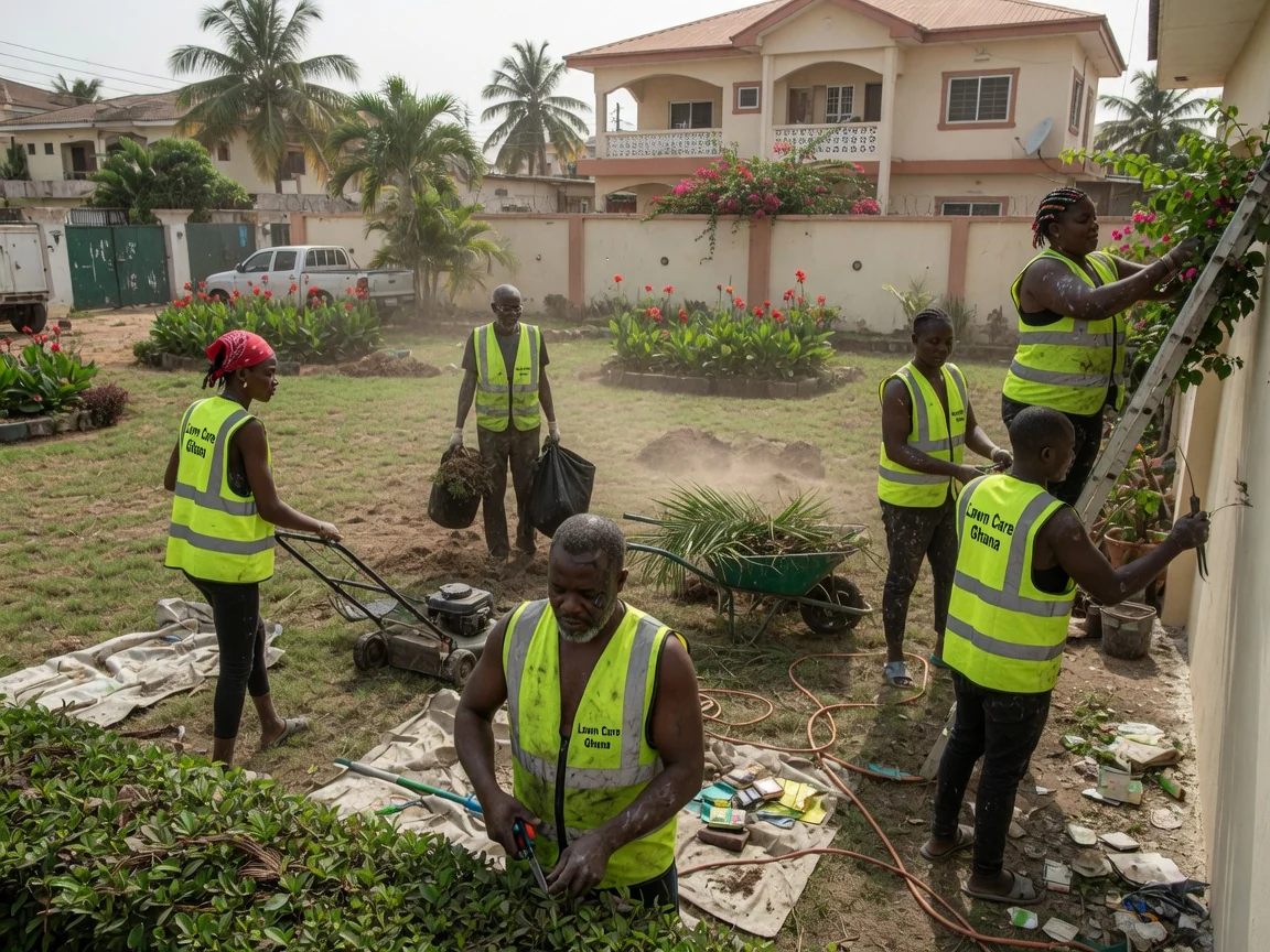 Premium residential lawn and garden care in Accra — residential premium care immaculate mowing edging high end home trasacco accra lawncareghana, Accra Ghana