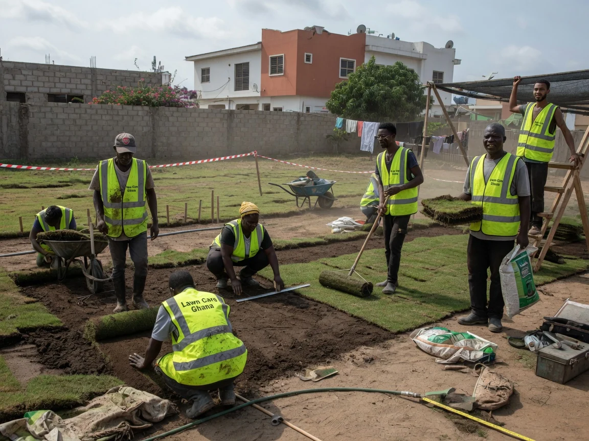 Specialty turf management and lawn establishment in Accra — specialty turf management new carpet grass lawn laid east legon accra lawncareghana, Accra Ghana
