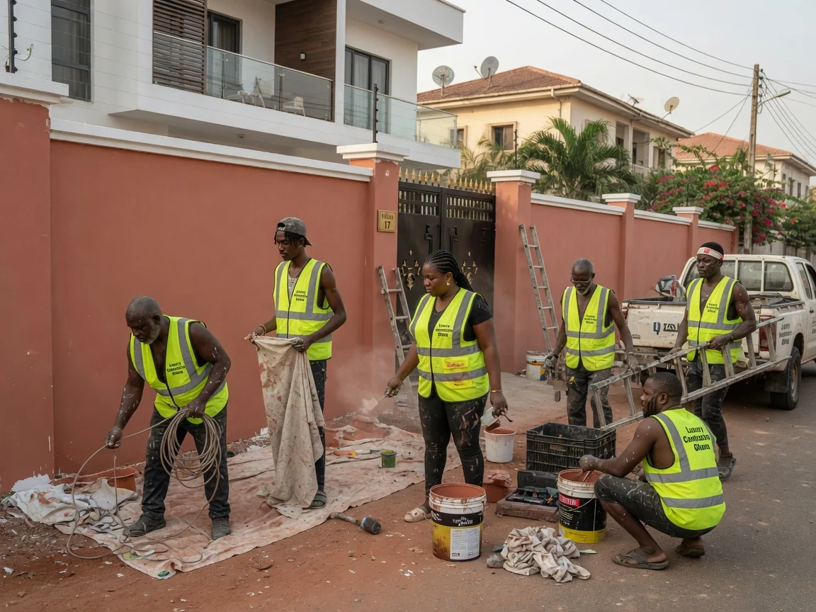 Construction de villa ultra-premium à Accra — completed ultra premium villa handover pool landscaped accra luxurycontractorsghana, Accra Ghana