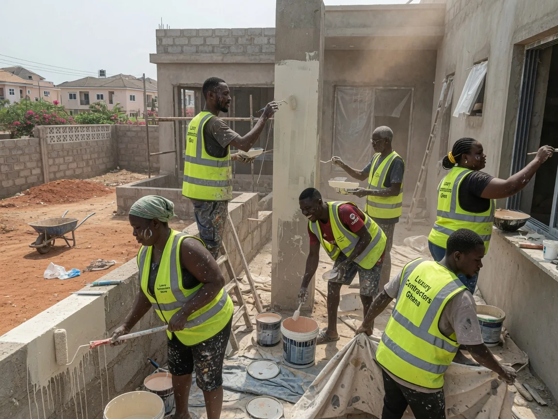 International-architect-led build in Accra — international architect led build construction progress east legon accra luxurycontractorsghana, Accra Ghana