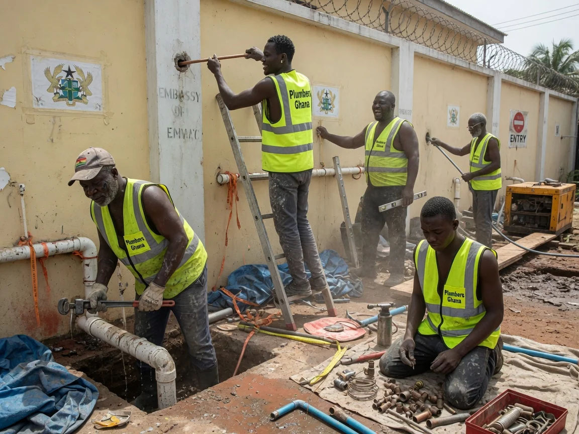 Embassy and diplomatic compound plumbing in Accra — booster pump system residence chancery accra plumbersghana, Accra Ghana