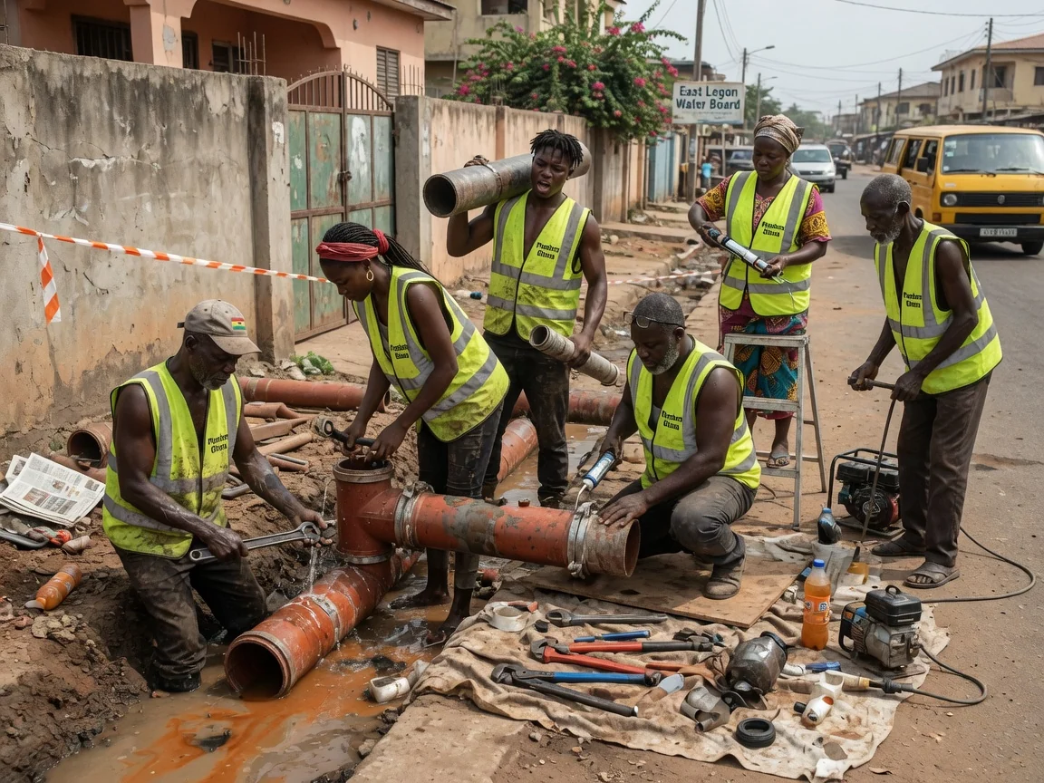 Burst pipe and leak repair in Accra — burst pipe repair plumber make safe flood east legon plumbersghana, Accra Ghana