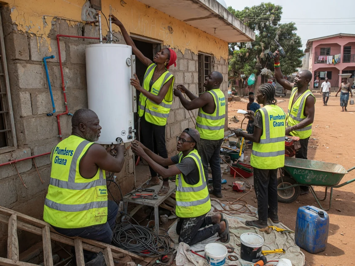 Fitting an instant tankless water heater in an Accra bathroom — Plumbers Ghana