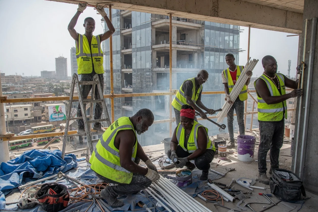 Bank tower and high-rise plumbing in Accra — pressure zoned booster pump room high rise plumbersghana, Accra Ghana