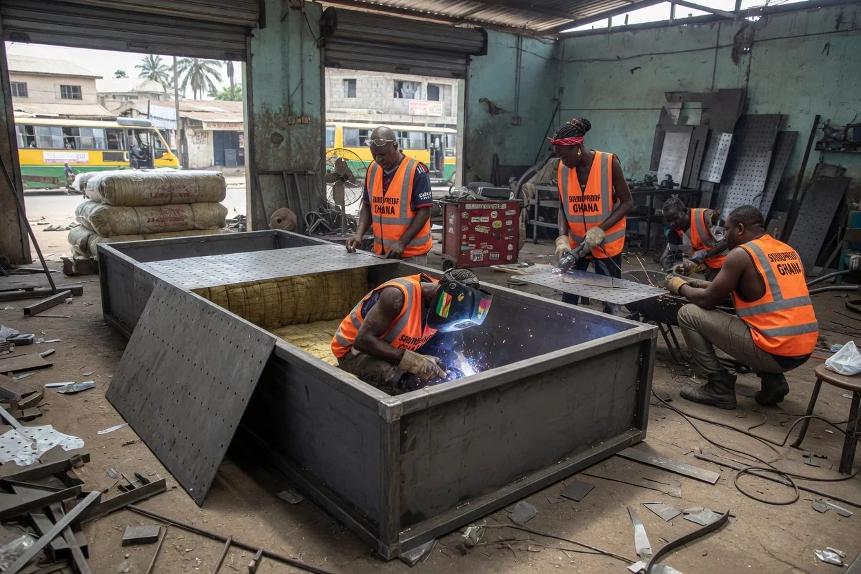 Generator acoustic enclosure fabrication in Tema and Accra — context generator enclosure fabrication tema soundproofghana, Accra Ghana