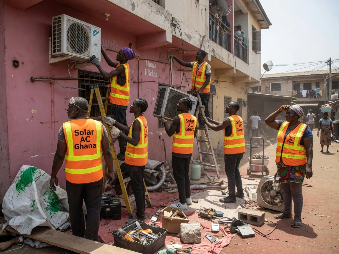 AC installation in Accra — ac outdoor condenser bracket dedicated mcb wiring accra solaracghana, Accra Ghana