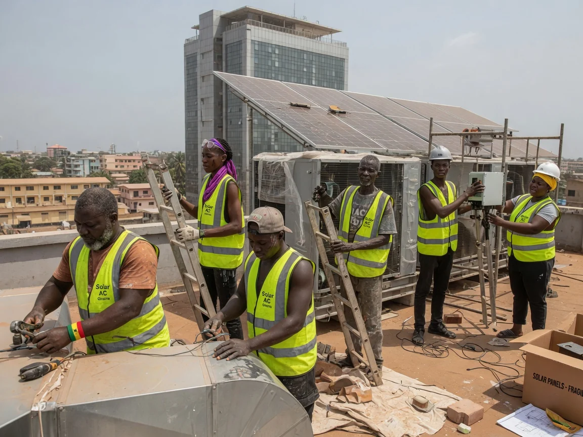 Systèmes solaires et CVC de tour bancaire à Accra — battery backup bank headquarters critical load solaracghana, Accra Ghana
