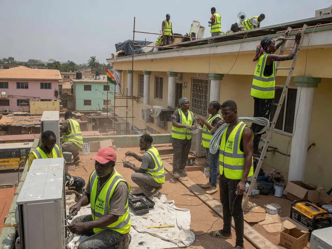 Embassy and diplomatic mission solar HVAC in Accra — diplomatic residence battery backup inverter room accra solaracghana, Accra Ghana