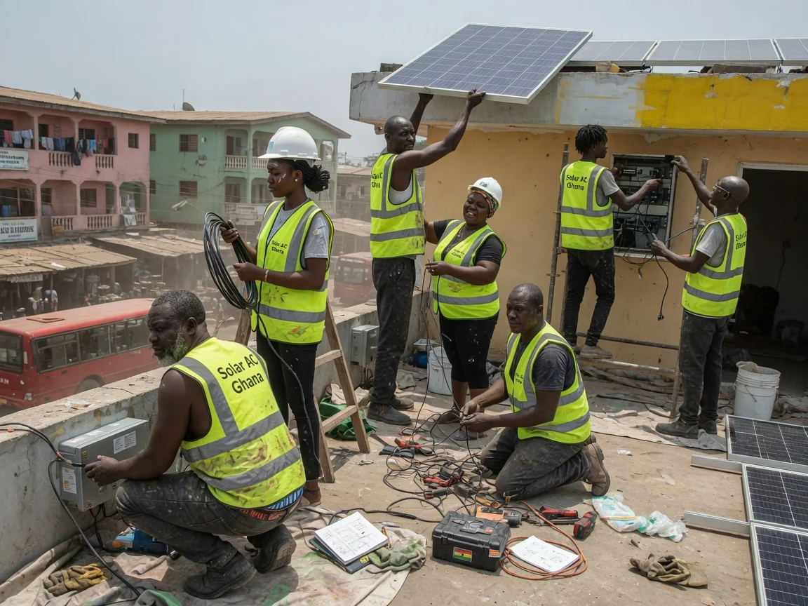 Renewable energy integration — grid-tie and hybrid solar in Accra — grid tie solar array rooftop net metering commercial accra solaracghana, Accra Ghana
