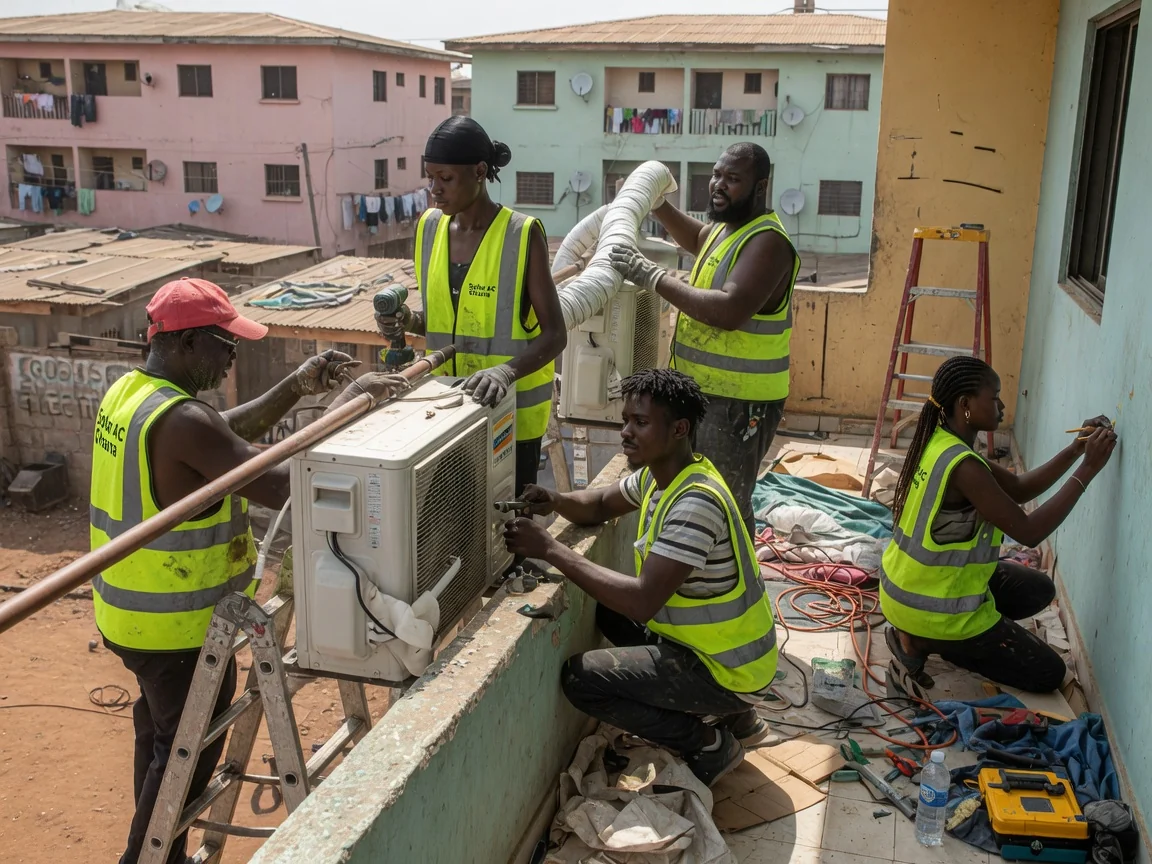 AC installation in Accra — multi split cassette ceiling unit living room install solaracghana, Accra Ghana