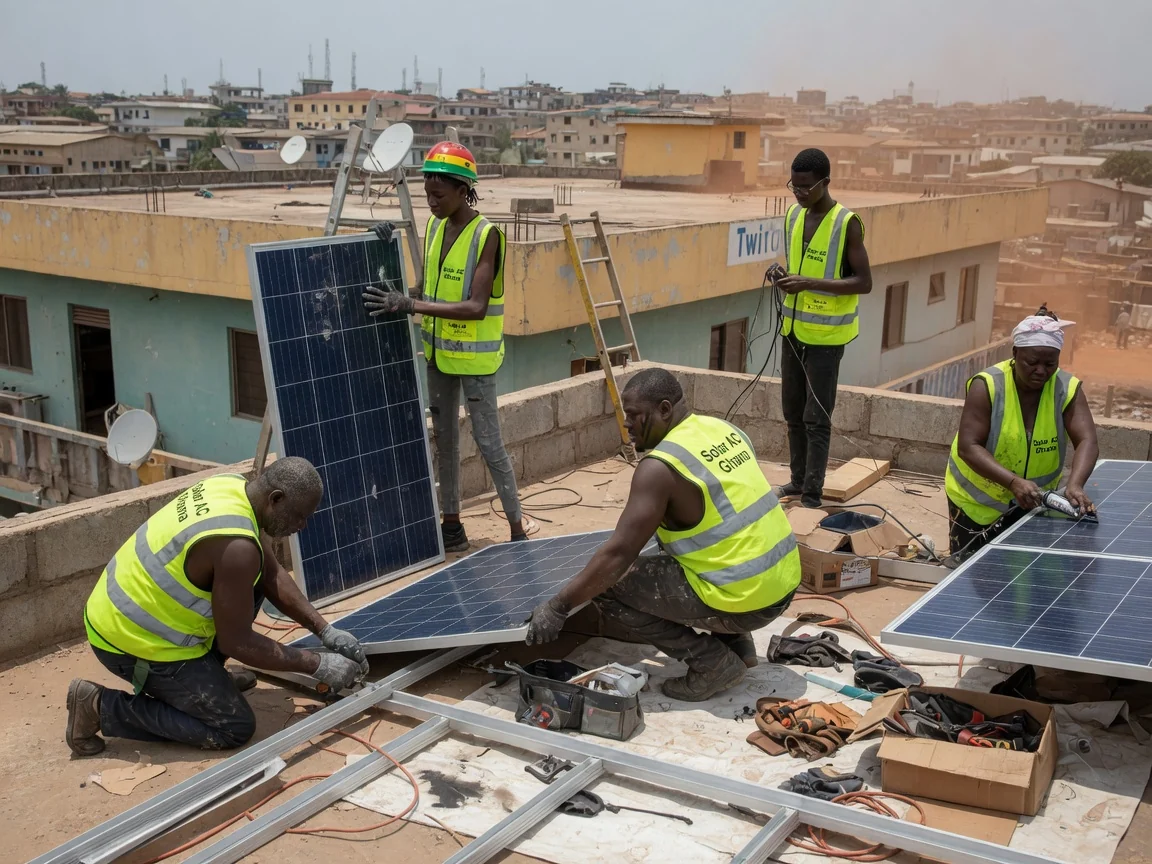 Commercial rooftop solar PV array installation in Accra — rooftop solar pv array mounting installation commercial roof accra solaracghana, Accra Ghana