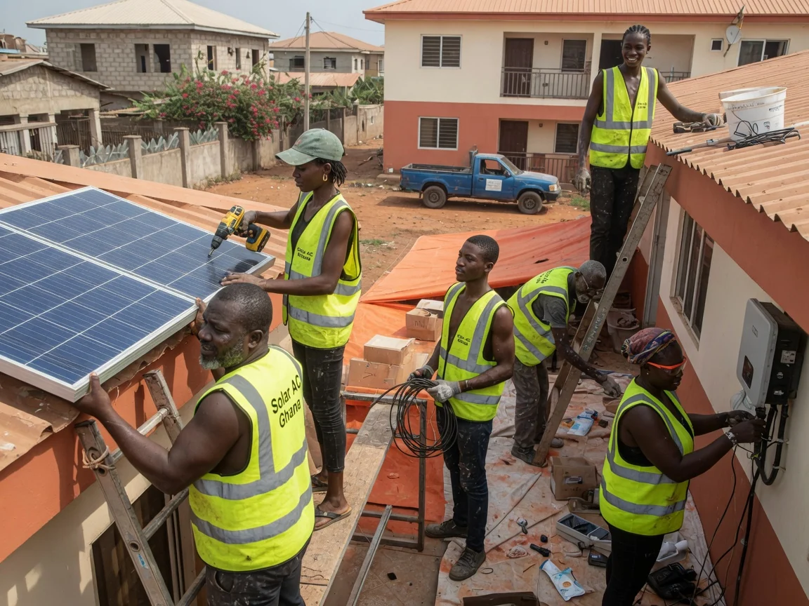 solar installation for homes and businesses in Accra — solar panel rooftop installation grid tie east legon accra solaracghana, Accra Ghana