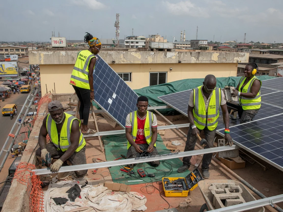 Commercial rooftop solar PV array installation in Accra — solar pv monitoring yield dashboard commercial accra solaracghana, Accra Ghana