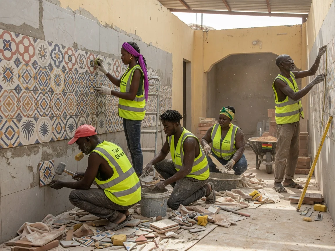Decorative pattern tiling in Accra, Ghana — decorative pattern tiling encaustic look medallion cantonments tilersghana, Accra Ghana