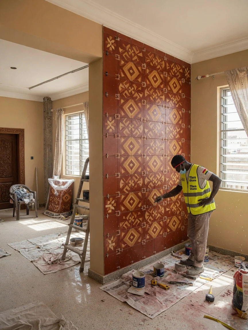 Decorative pattern tiling in Accra, Ghana — decorative pattern tiling feature wall geometric airport tilersghana, Accra Ghana