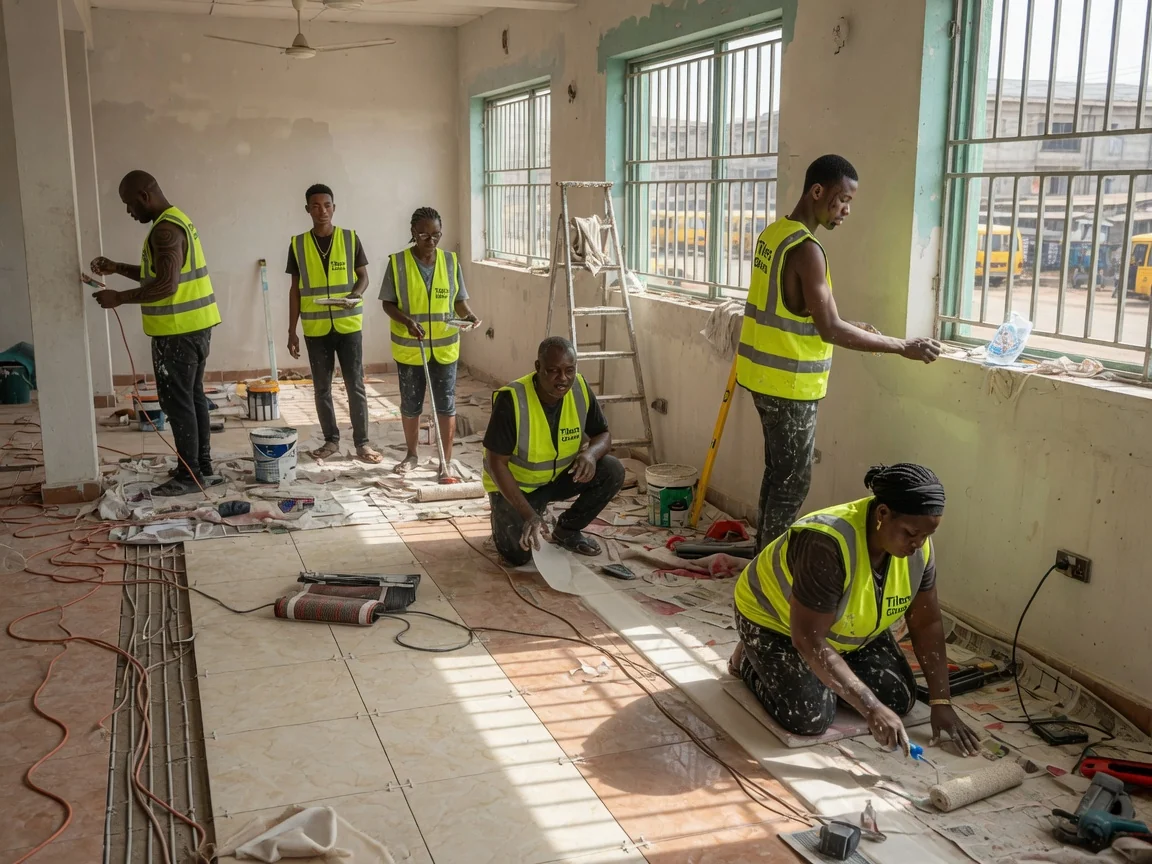 Heated tile floor installation in Accra, Ghana — heated floor tile hydronic pex circuit airport tilersghana, Accra Ghana