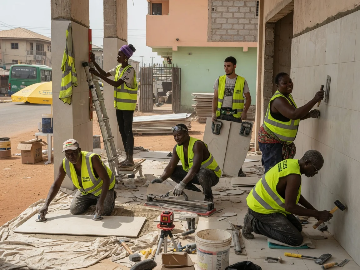 Large-format porcelain tiling in Accra, Ghana — large format porcelain leveling clip lippage control eastlegon tilersghana, Accra Ghana