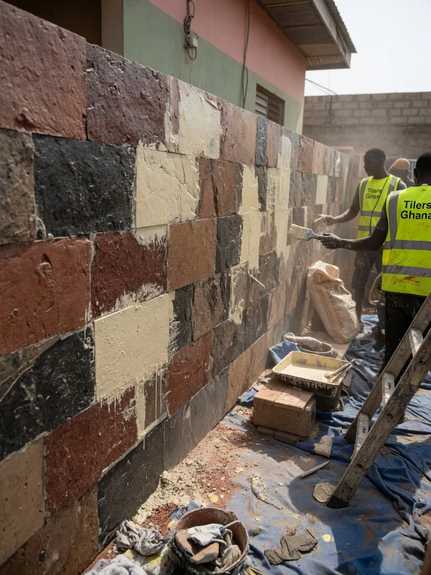 Natural stone tiling in Accra, Ghana — natural stone travertine honed finish closeup eastlegon tilersghana, Accra Ghana