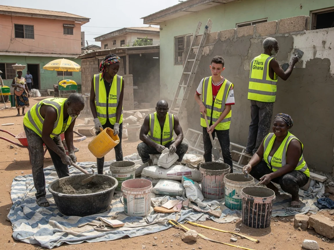 Tile substrate preparation in Accra, Ghana — substrate preparation flatness straightedge check airport tilersghana, Accra Ghana
